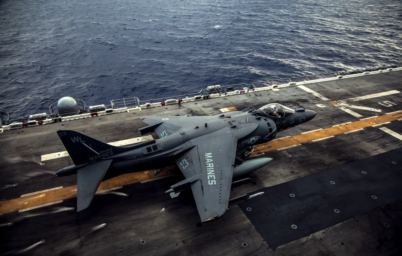 Фото обои палуба, штурмовик, Harrier II, AV-8B, «Харриер» II