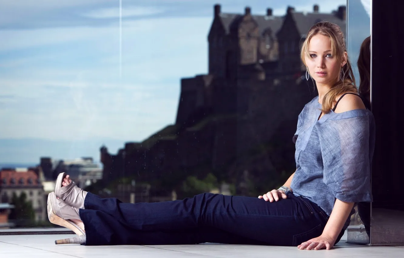 Фото обои стекло, актриса, Jennifer Lawrence, голодные игры.