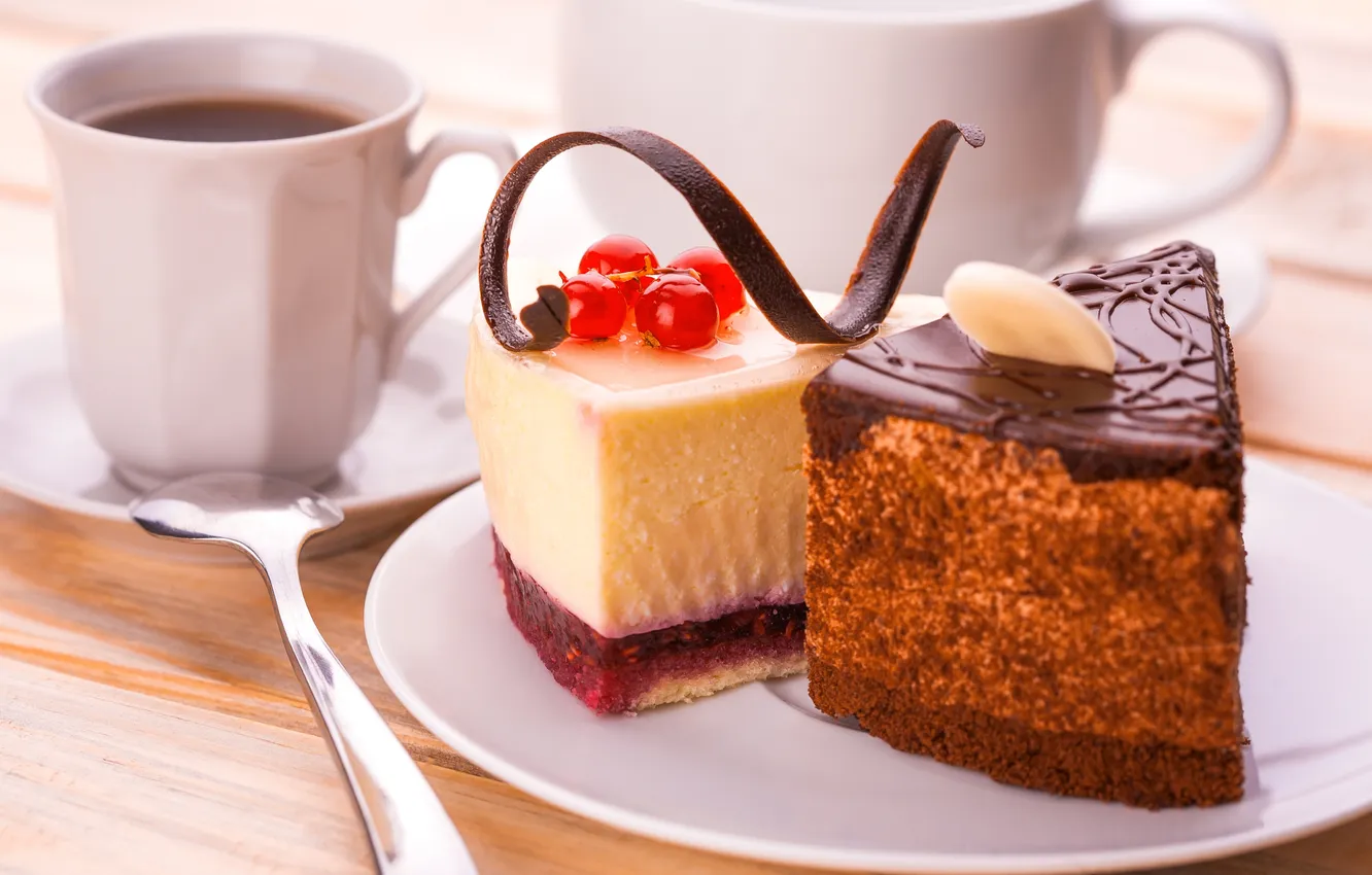 Фото обои кофе, шоколад, пирожное, красная смородина