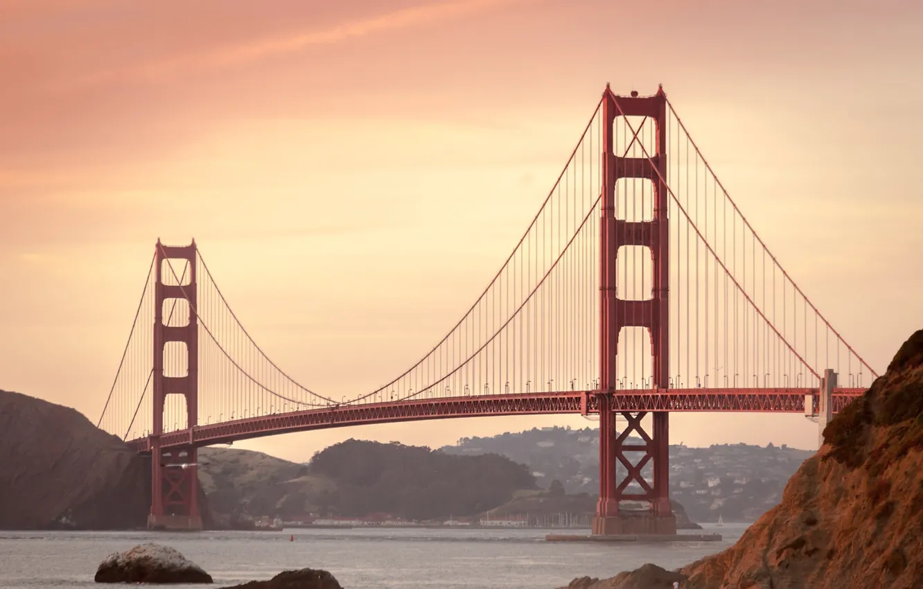Фото обои Сан-Франциско, sea, ocean, bridge, landmark, sanfrancisco, мост Золотые ворота
