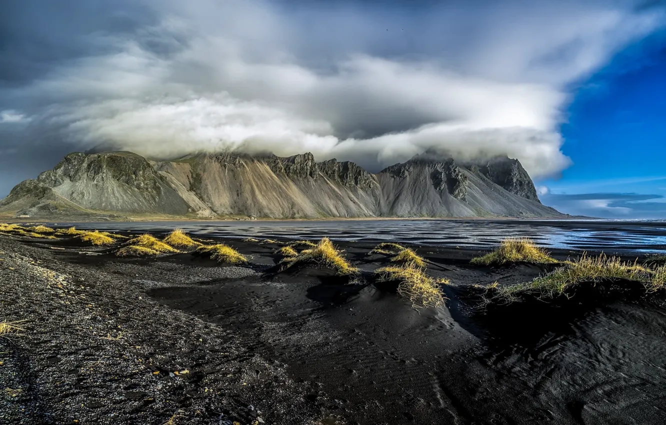Фото обои облака, горы, Исландия, Iceland, Vestrahorn