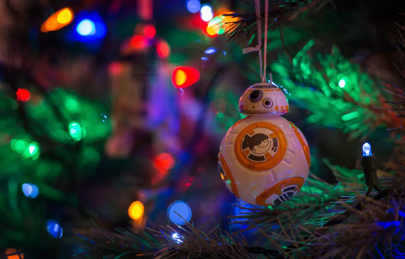 Фото обои настроение, праздник, игрушка, елка, новый год, гирлянда