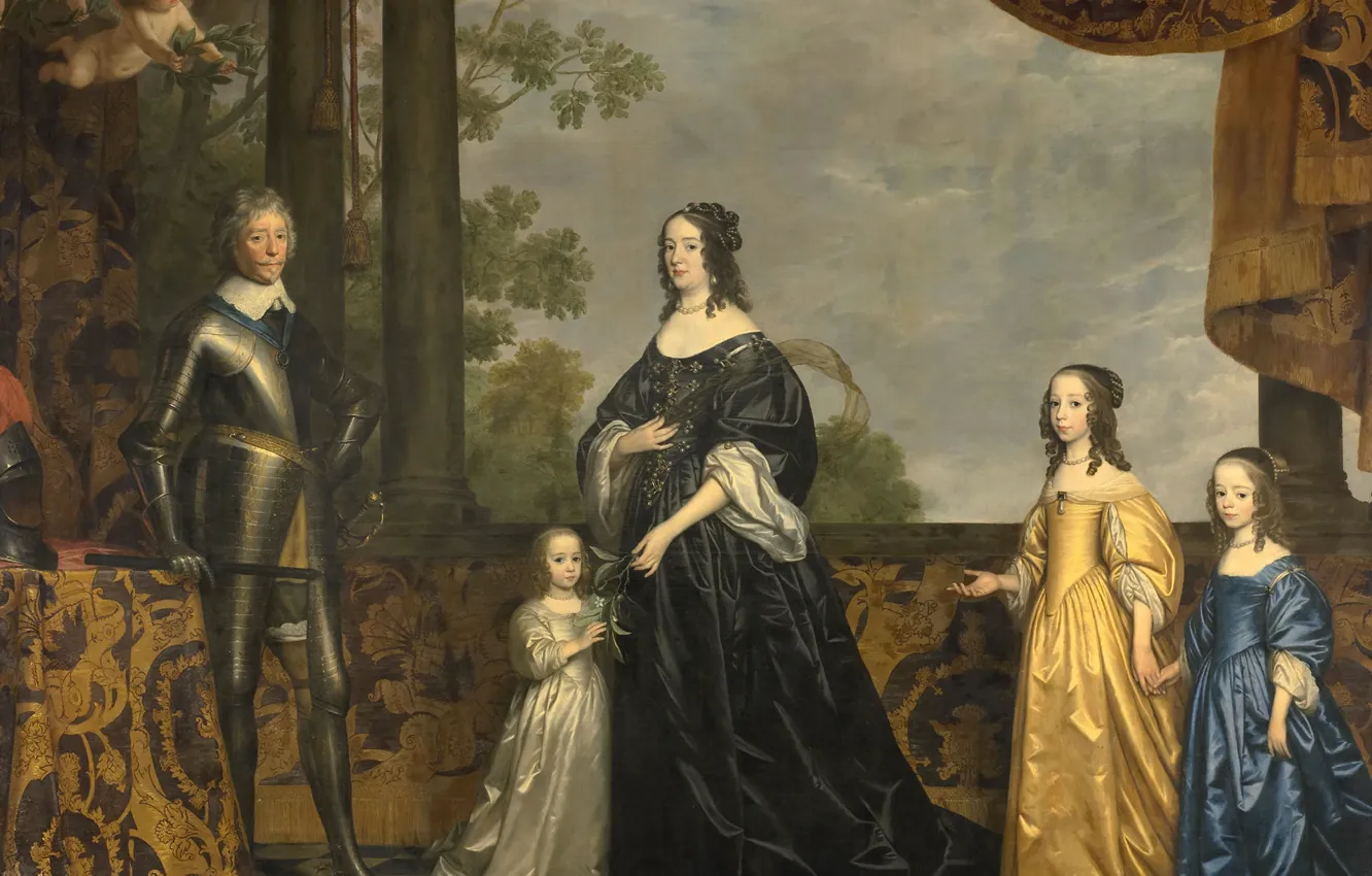 Фото обои масло, портрет, картина, холст, Геррит ван Хонтхорст, Gerard van Honthorst, 1647, Фредерик Генри его жена …