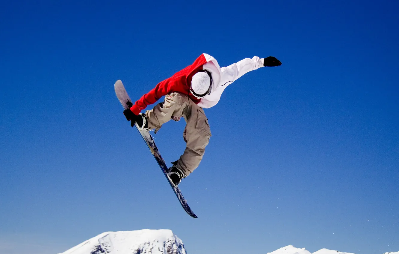 Фото обои зима, полет, прыжок, трюк, Сноубордист