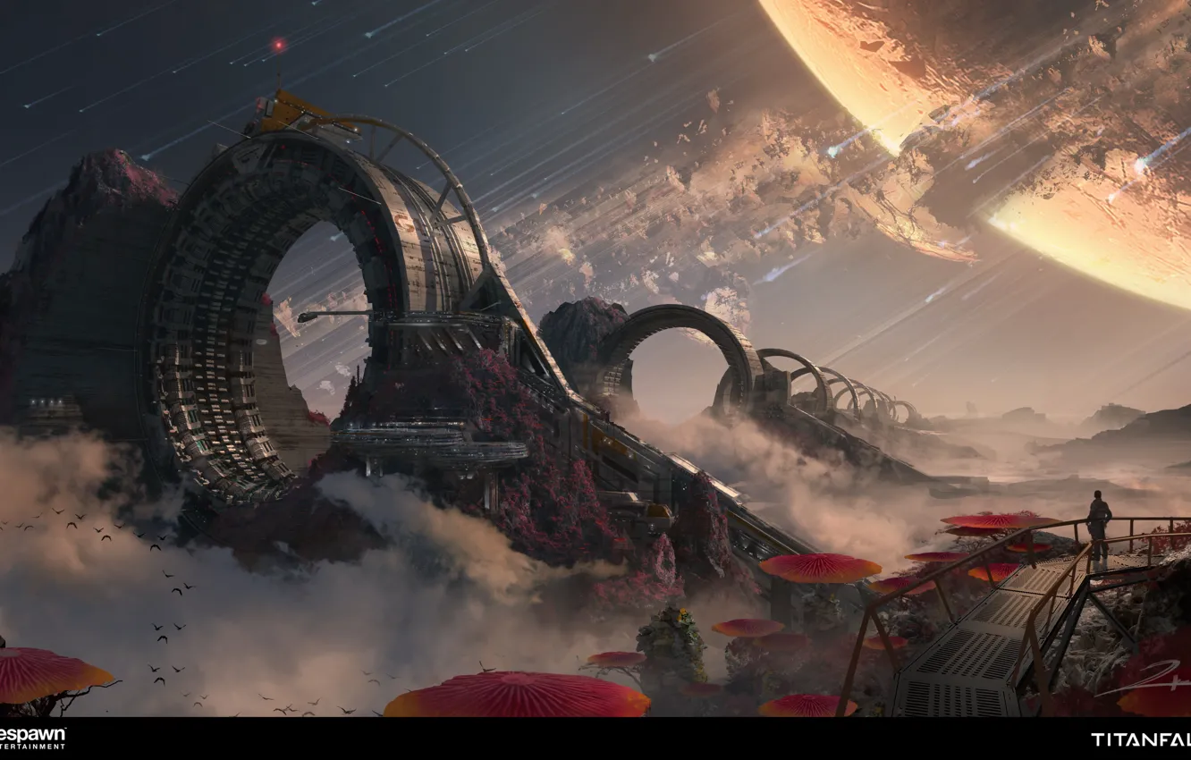 Фото обои пейзаж, фантастика, планета, art, Titanfall 2, space warp machine