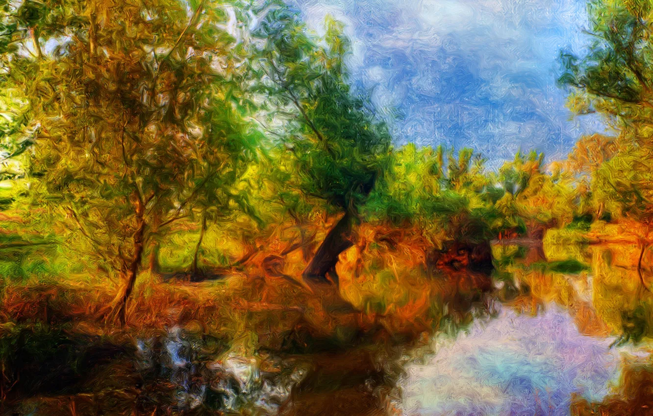 Фото обои осень, деревья, рисунок, размытость
