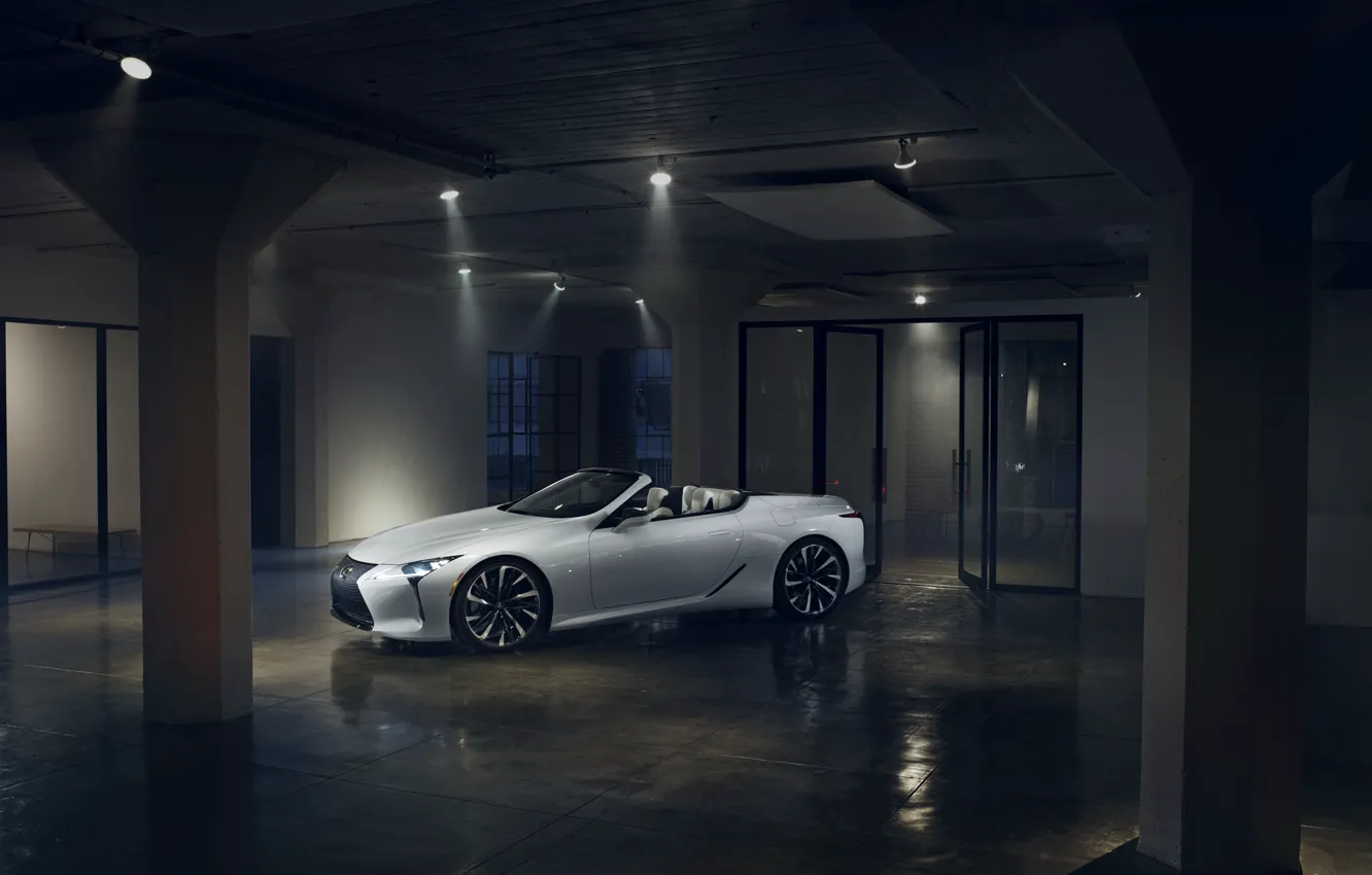 Фото обои белый, Lexus, кабриолет, помещение, 2019, LC Convertible Concept