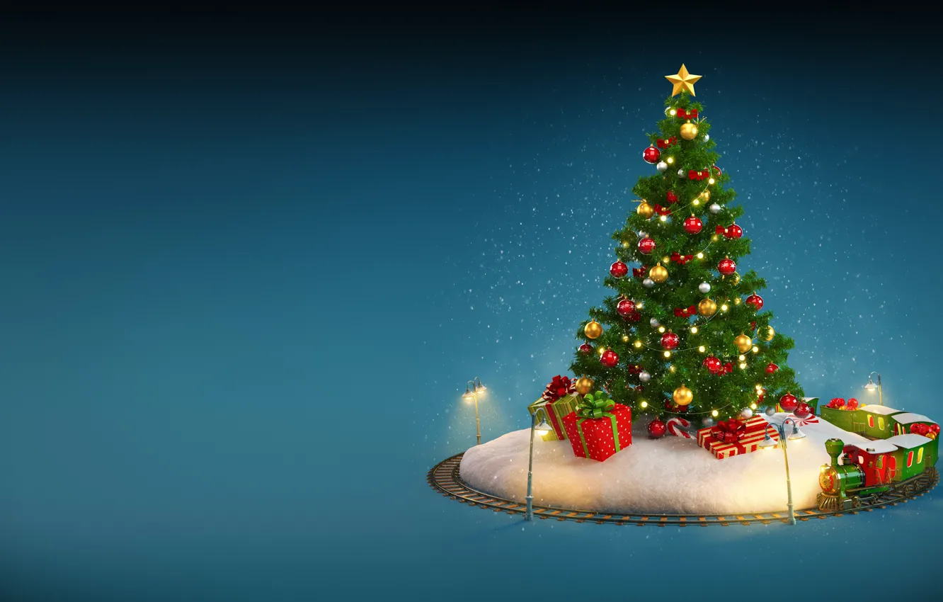 Фото обои Новый Год, Рождество, winter, snow, merry christmas, decoration, christmas tree