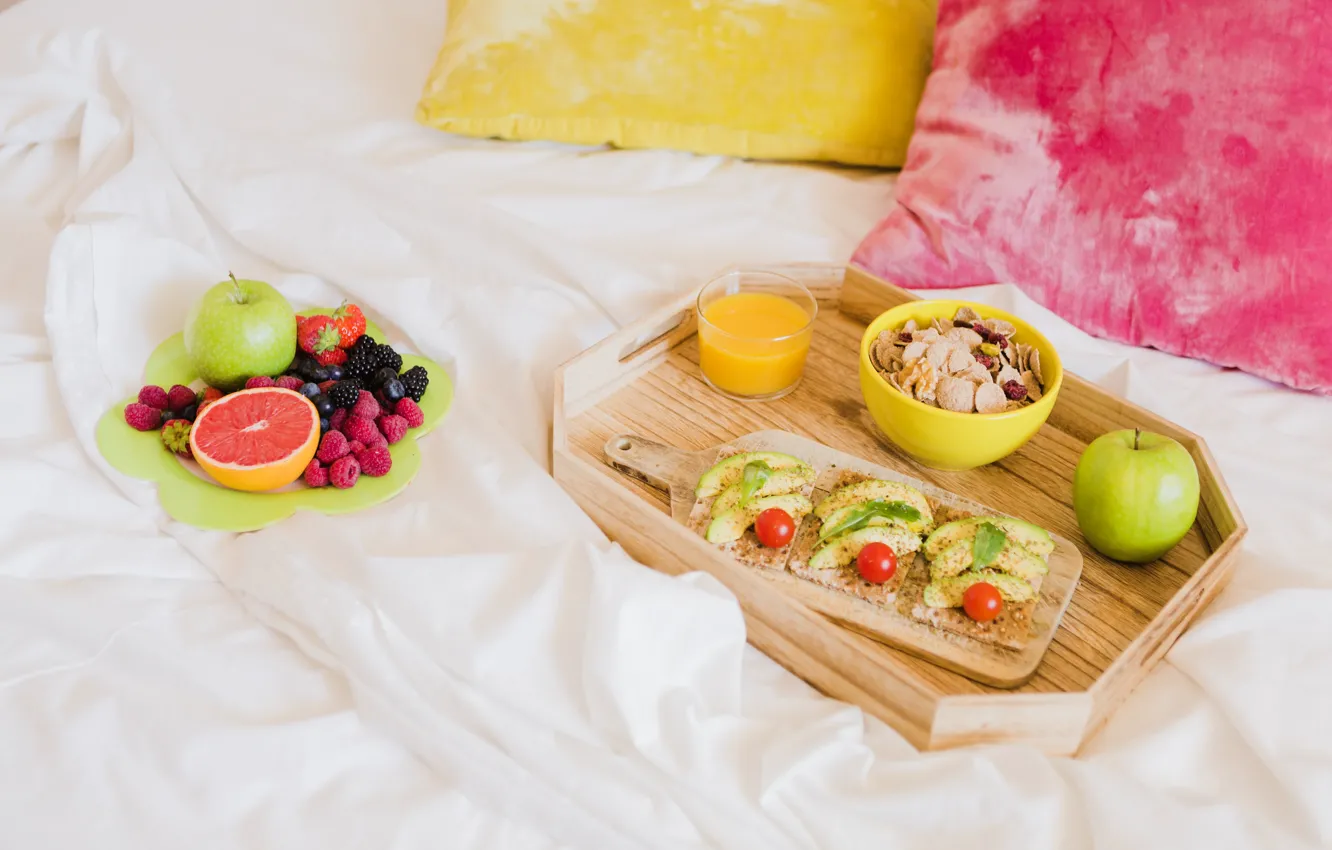Фото обои ягоды, завтрак, бутерброды