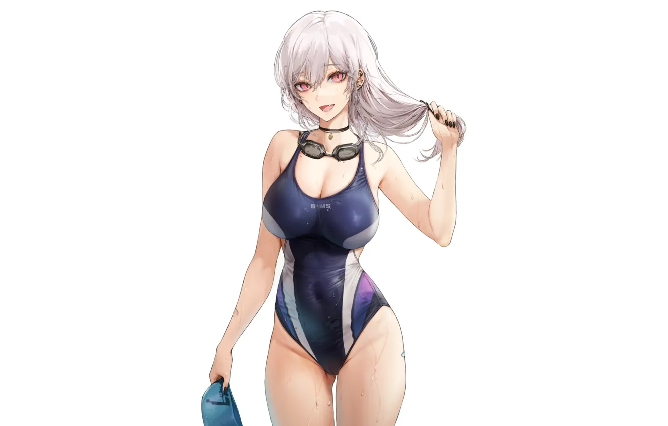 Фото обои girl, white, sexy, devil, anime, pretty, swimsuit, smiling
