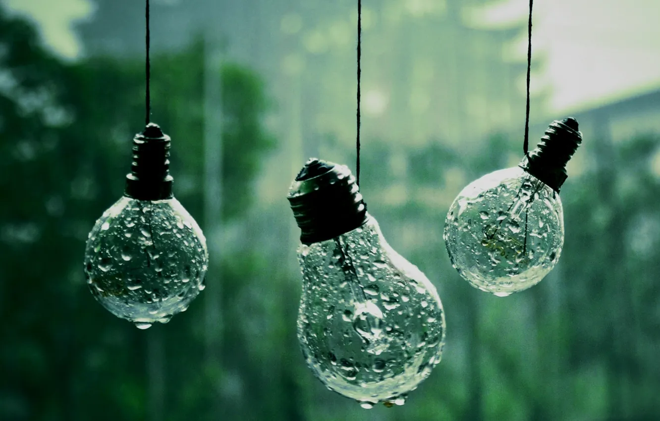 Фото обои капли, макро, фото, фон, дождь, обои, веревки, лампочки