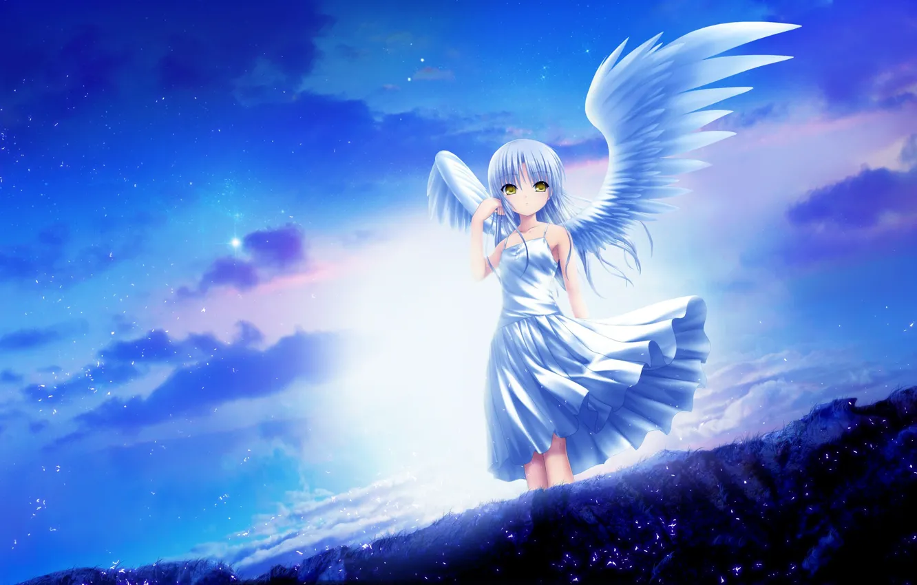 Фото обои небо, девушка, крылья, ангел, Kanade Tachibana, Ангельские Ритмы!, Angel Beast!