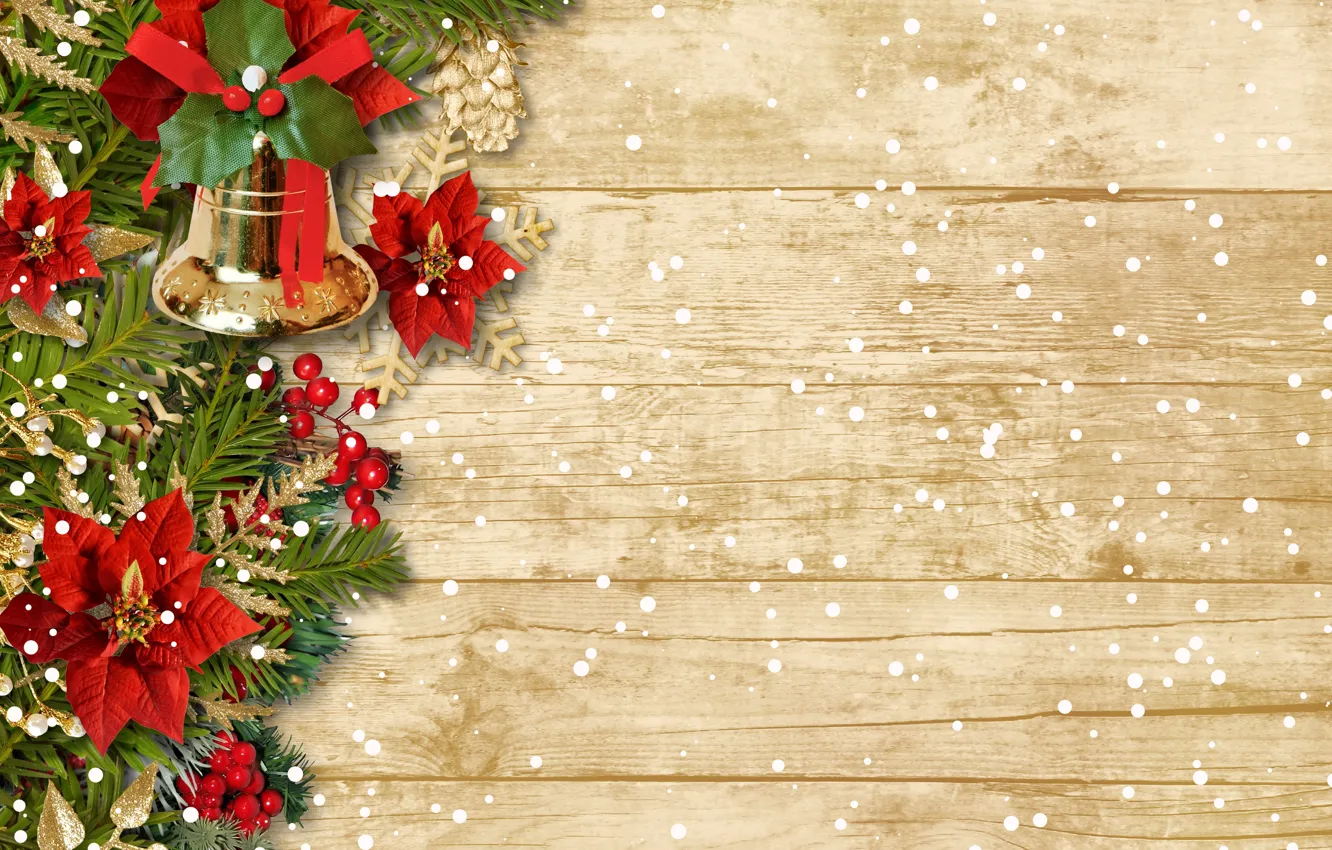 Фото обои зима, снег, украшения, елка, Новый Год, Рождество