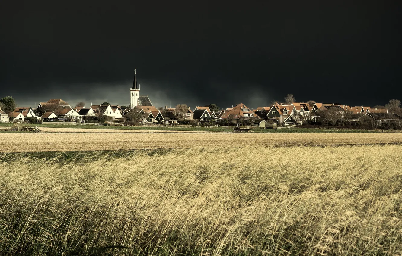 Фото обои storm, village, Netherlands, wind, Wadden-islands