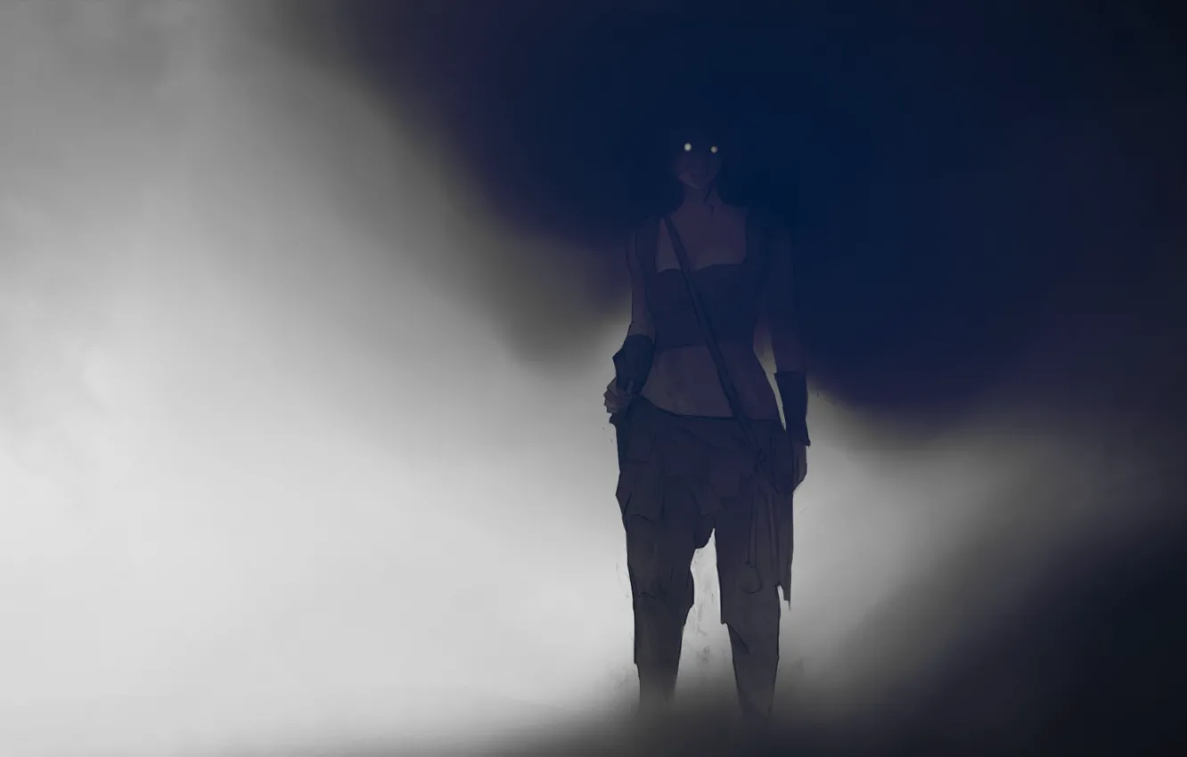 Фото обои глаза, девушка, туман, темно, аниме