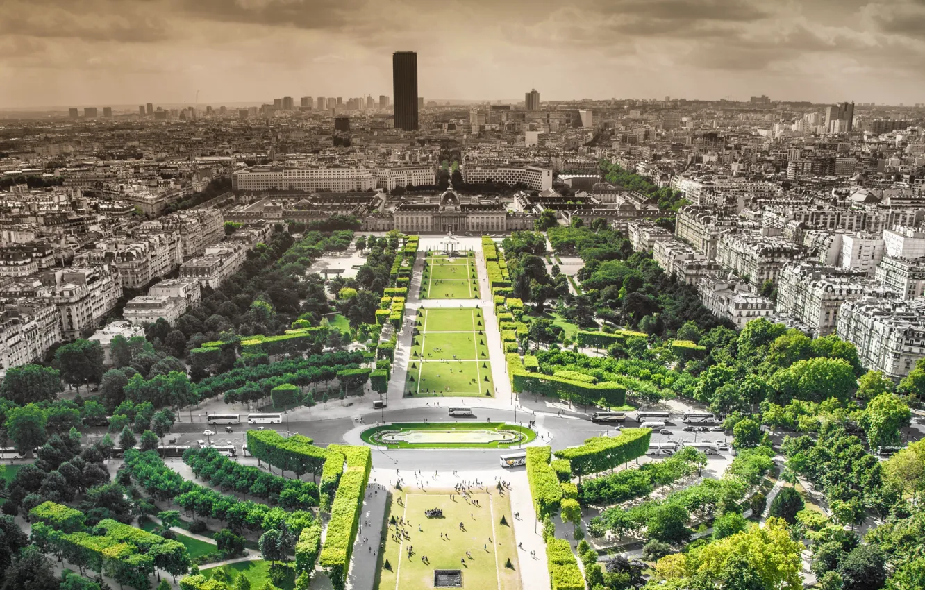Фото обои деревья, парк, Франция, Париж, здания, горизонт, skyline, trees