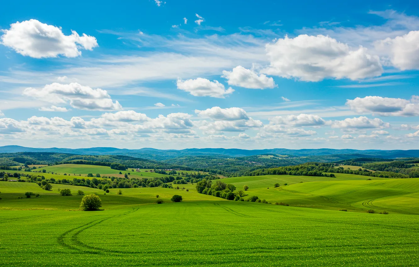 Фото обои поле, небо, облака, горы, фон, обои, wallpaper, sky