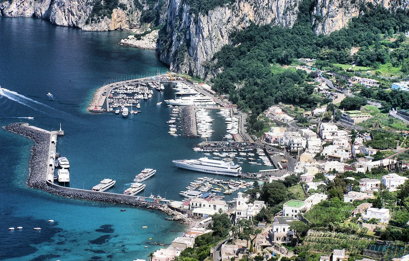 Фото обои город, пристань, Италия, harbour, Capri, Капри