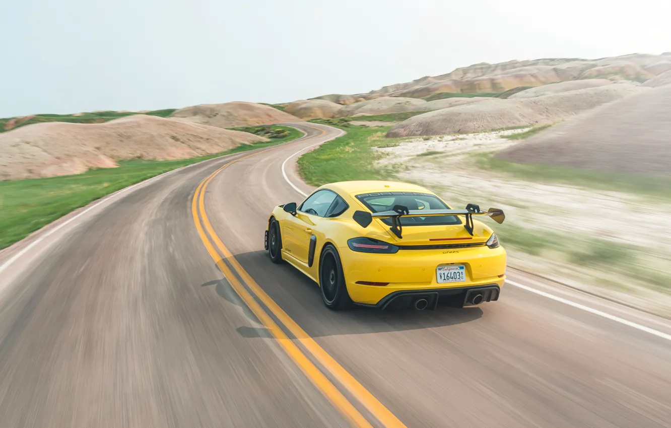 Фото обои Weissach Package, yellow, rear view, Porsche 718 Cayman GT4 RS, Porsche, Cayman, 718