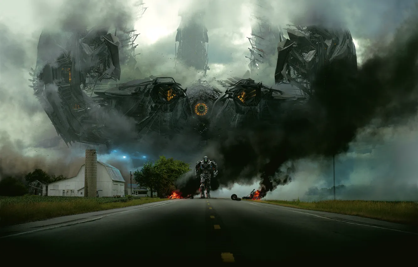 Фото обои дорога, робот, трансформер, Трансформеры, Age Of Extinction, Эпоха истребления Transformers