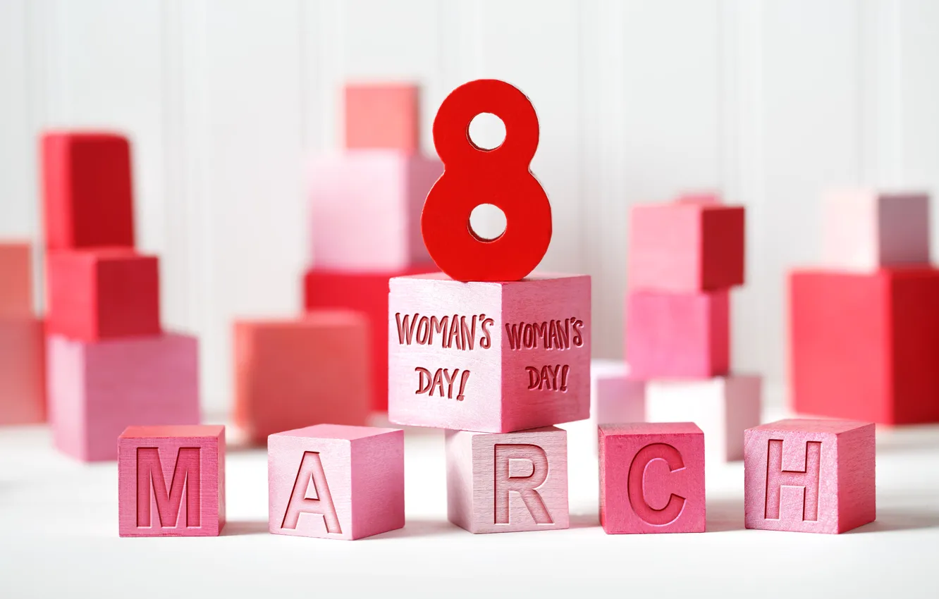 Фото обои подарок, кубики, red, 8 марта, Women's Day