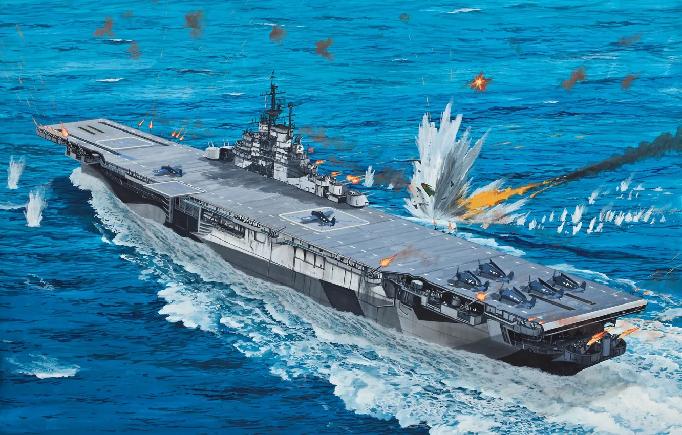 Фото обои корабль, арт, авианосец, флот, сражение, американский, военный, USS