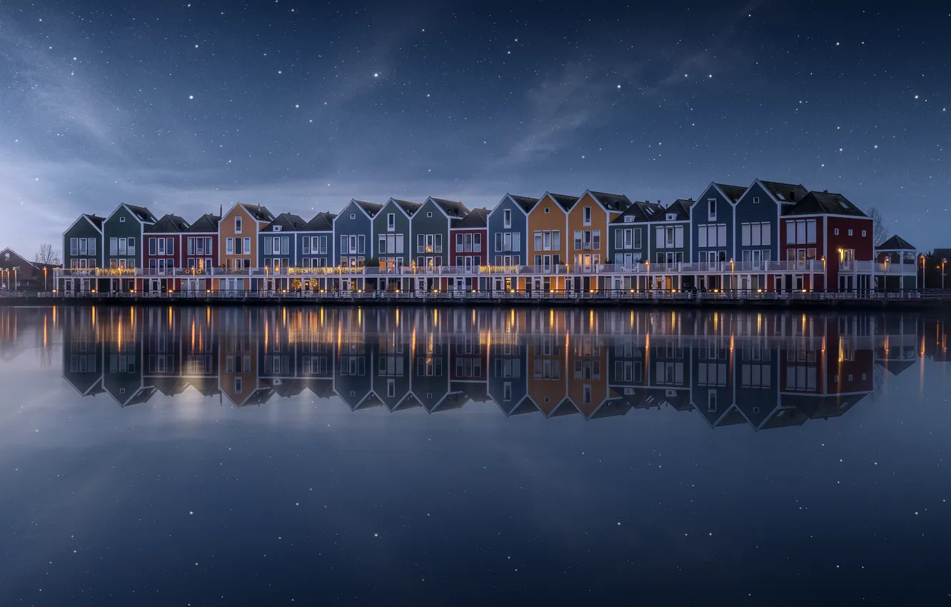 Фото обои House, Rainbow, World, Colorful, Netherlands, Scenic, Reflection, Lakeside