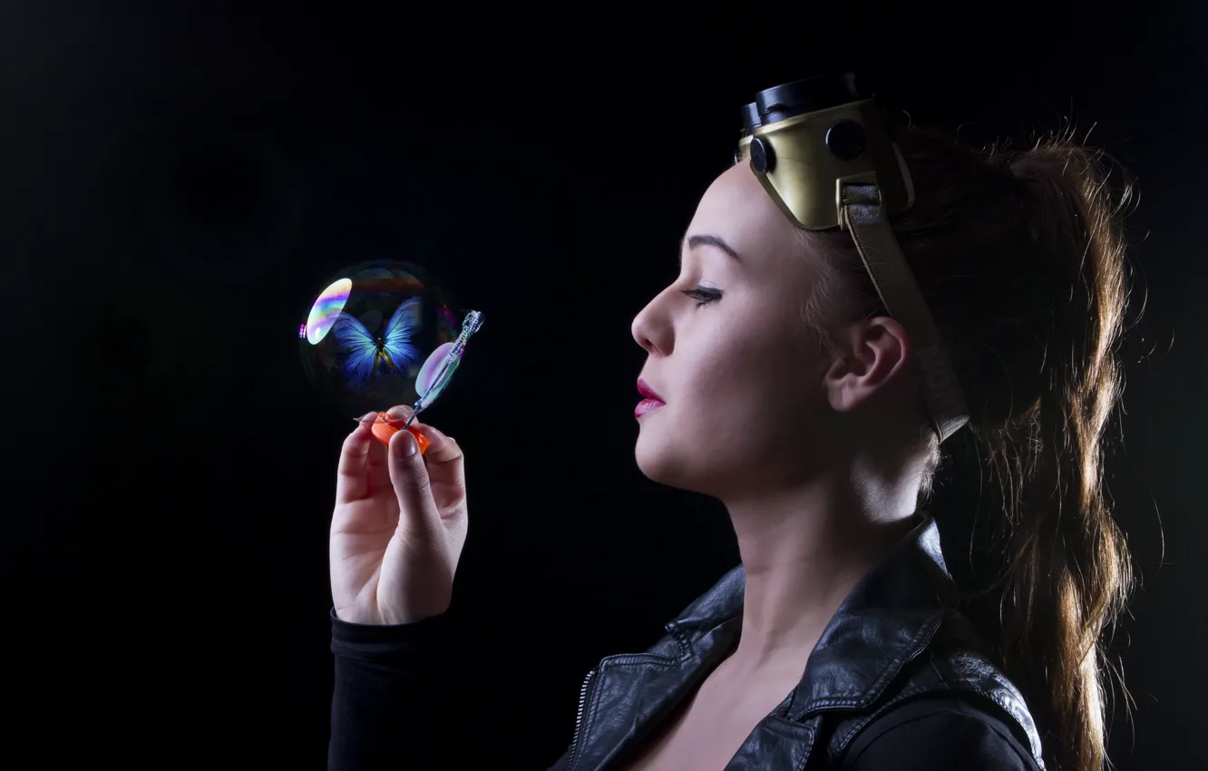 Фото обои девушка, бабочка, ситуация, пузырь