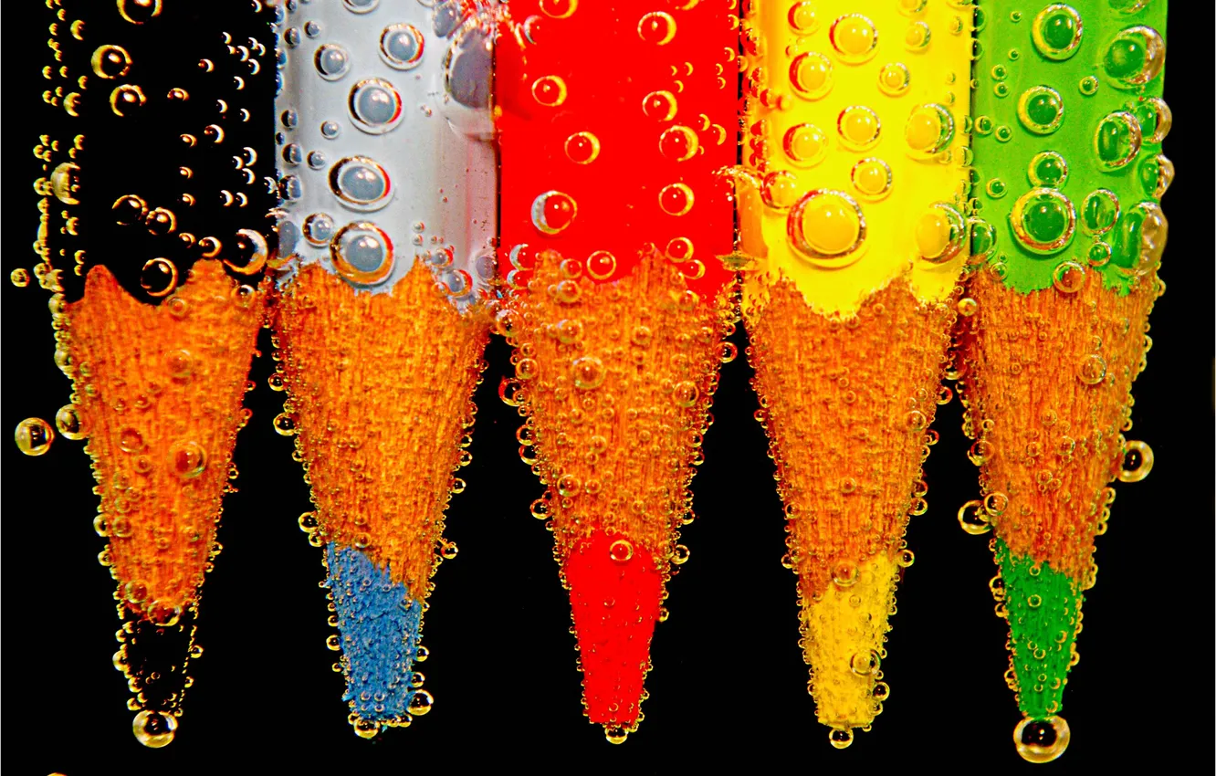 Фото обои вода, пузырьки, цвет, воздух, карандаш