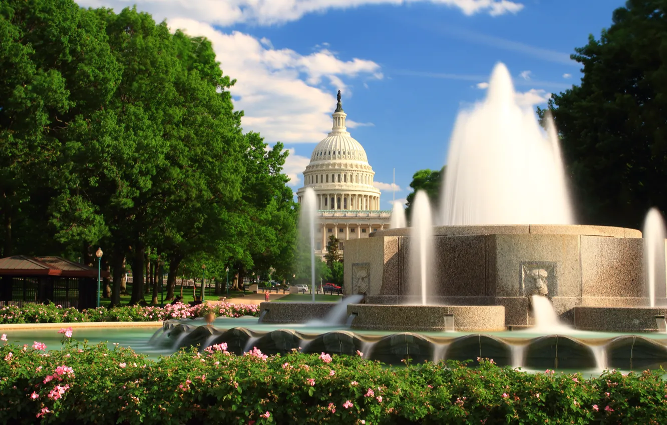 Фото обои парк, весна, фонтан, Вашингтон, USA, США, park, Washington