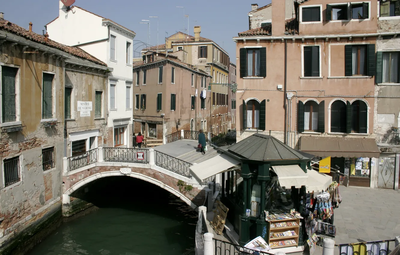 Фото обои Дома, Улица, Канал, Италия, Венеция, Здания, Italy, Bridge