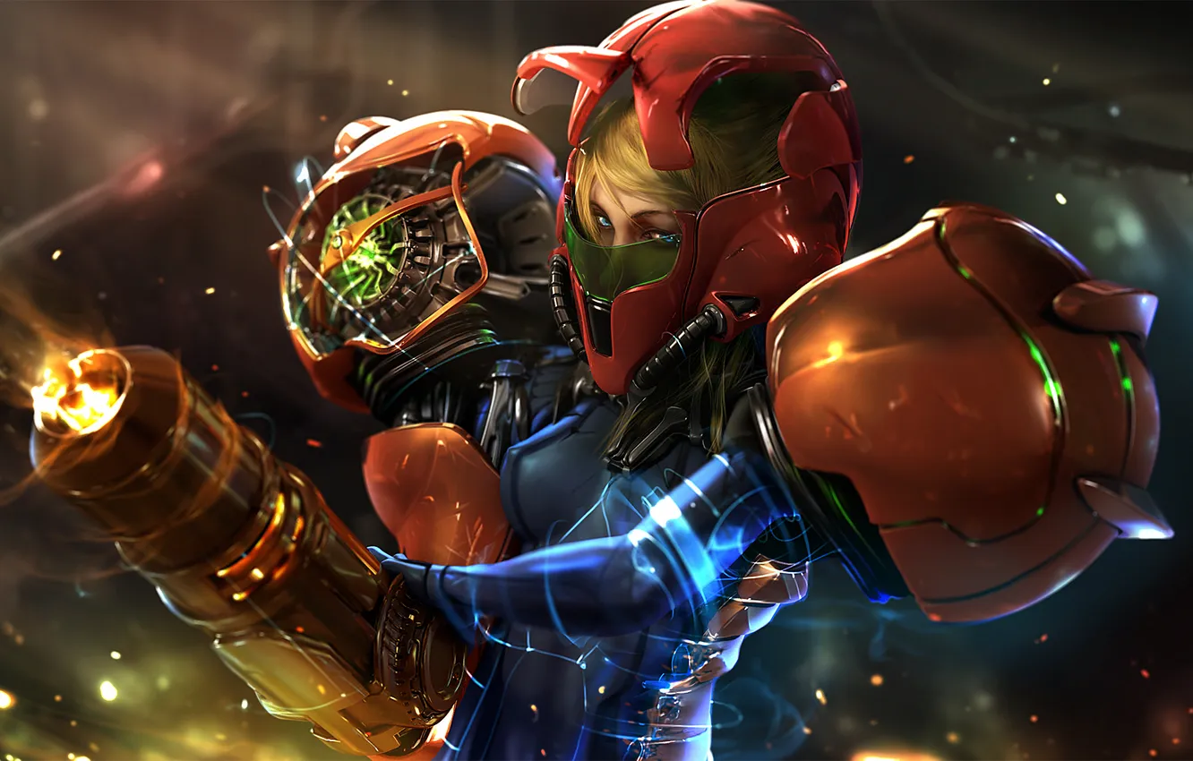 Фото обои art, helmet, Samus Aran, Metroid