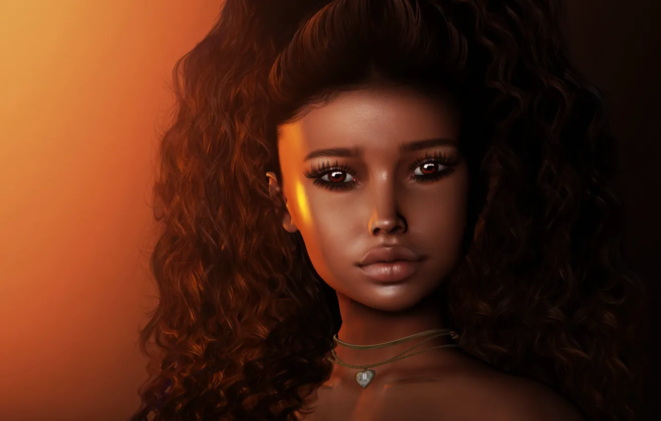 Фото обои взгляд, девушка, лицо, рендеринг, волосы