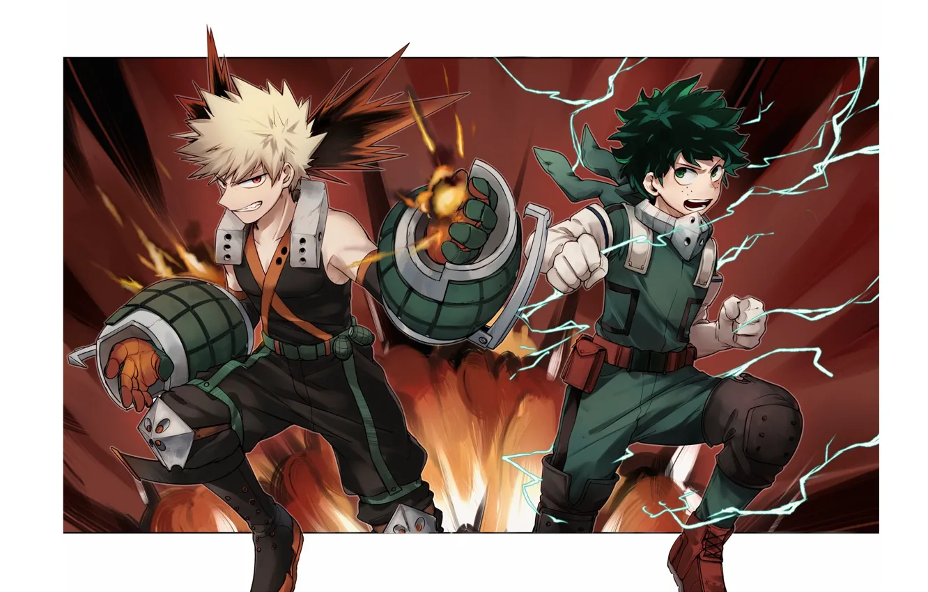 Фото обои парни, герои, My Hero Academia, Boku No Hero Academia, Мидория Изуку, Моя Геройская Академия, Бакуго …