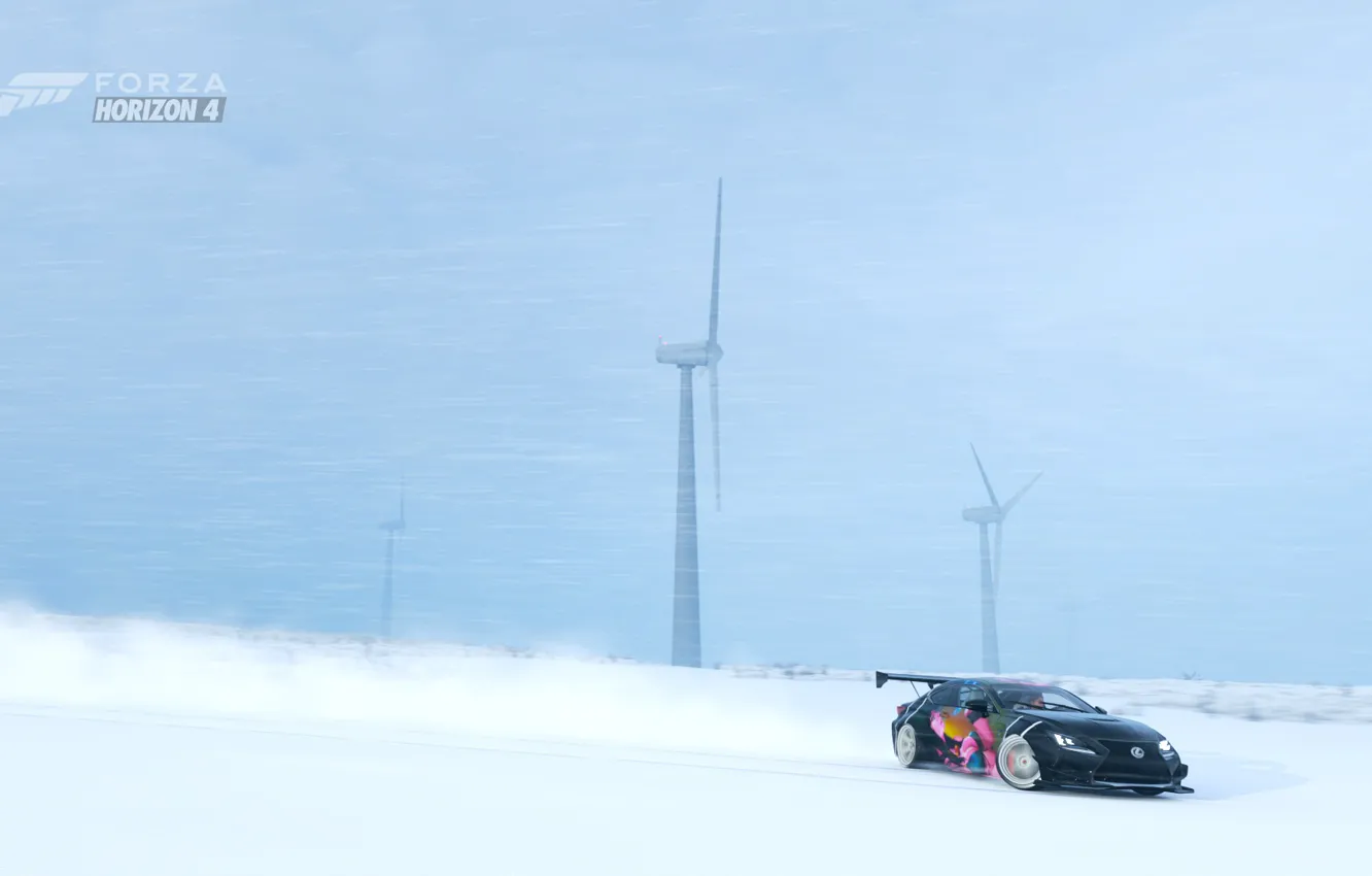 Фото обои авто, снег, ветряки, дрифт, luxus