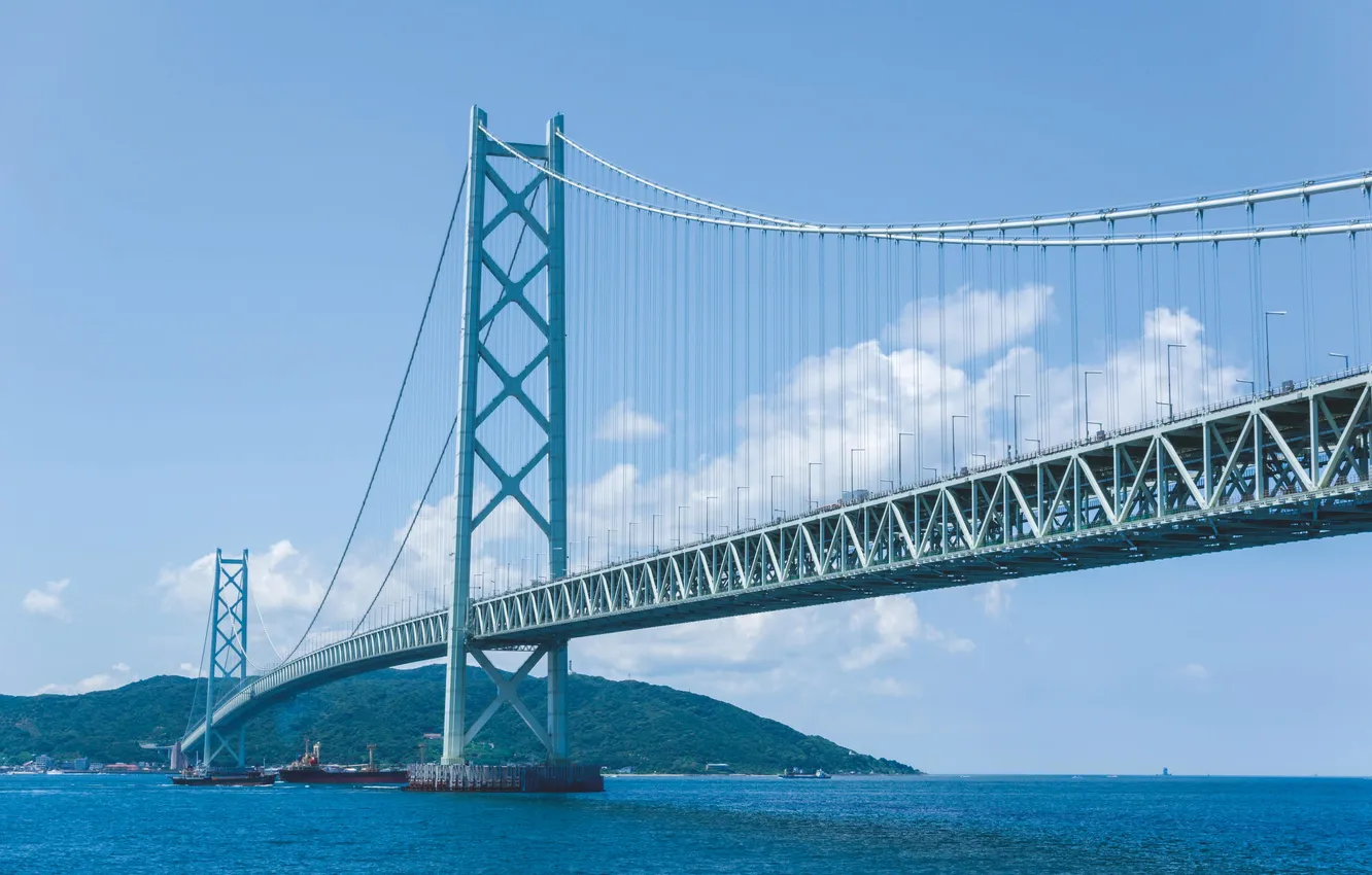 Фото обои bridge, blue, asia, day, clear, architecture, highway, hyogo