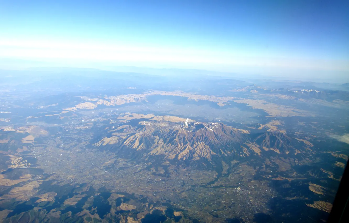 Фото обои небо, горы, земля, вид, высота, горизонт, сверху, рельеф