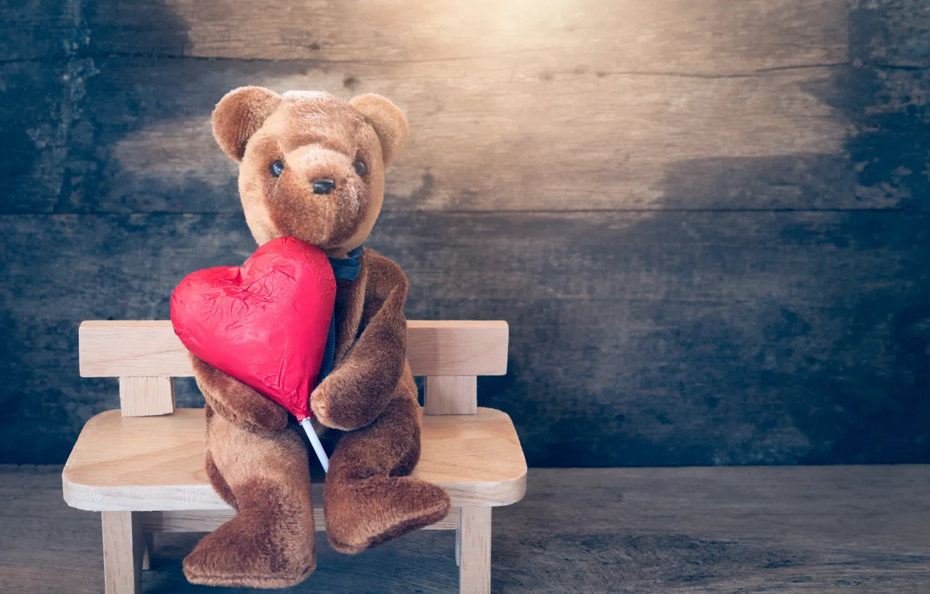 Фото обои игрушка, мишка, сердечки