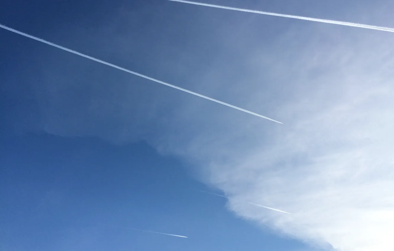 Фото обои Небо, Самолет, Полоса, Голубой
