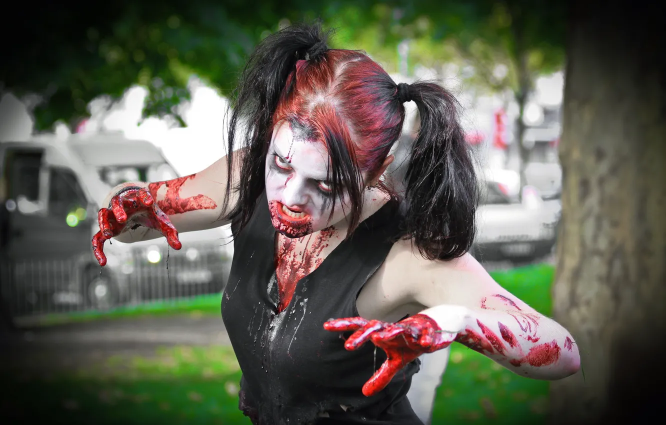 Фото обои девушка, праздник, Zombie Day