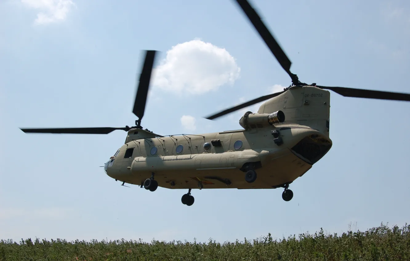 Фото обои небо, облака, Boeing, взлет, CH-47 Chinook, военный транспорт, Чинук
