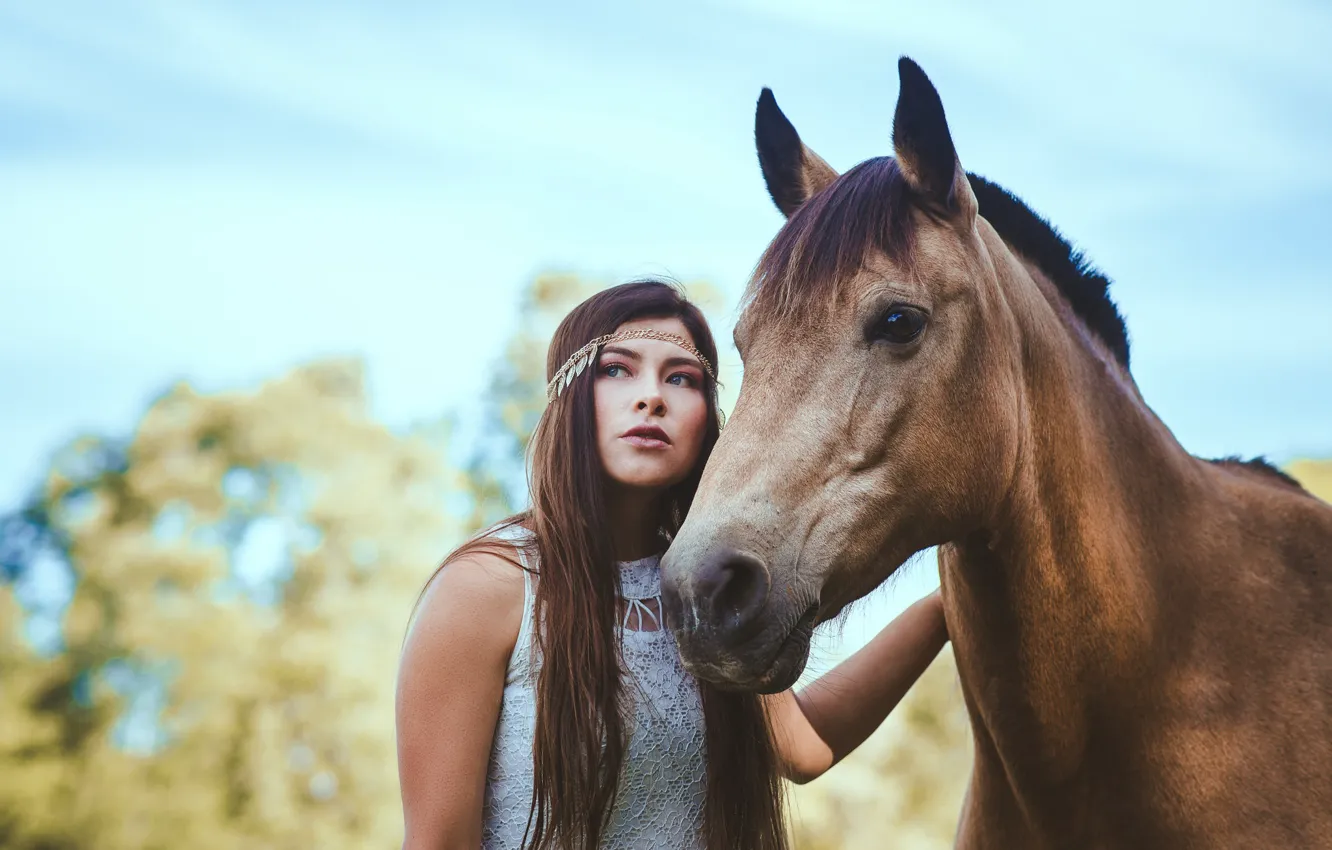 Фото обои девушка, конь, лошадь, длинные волосы