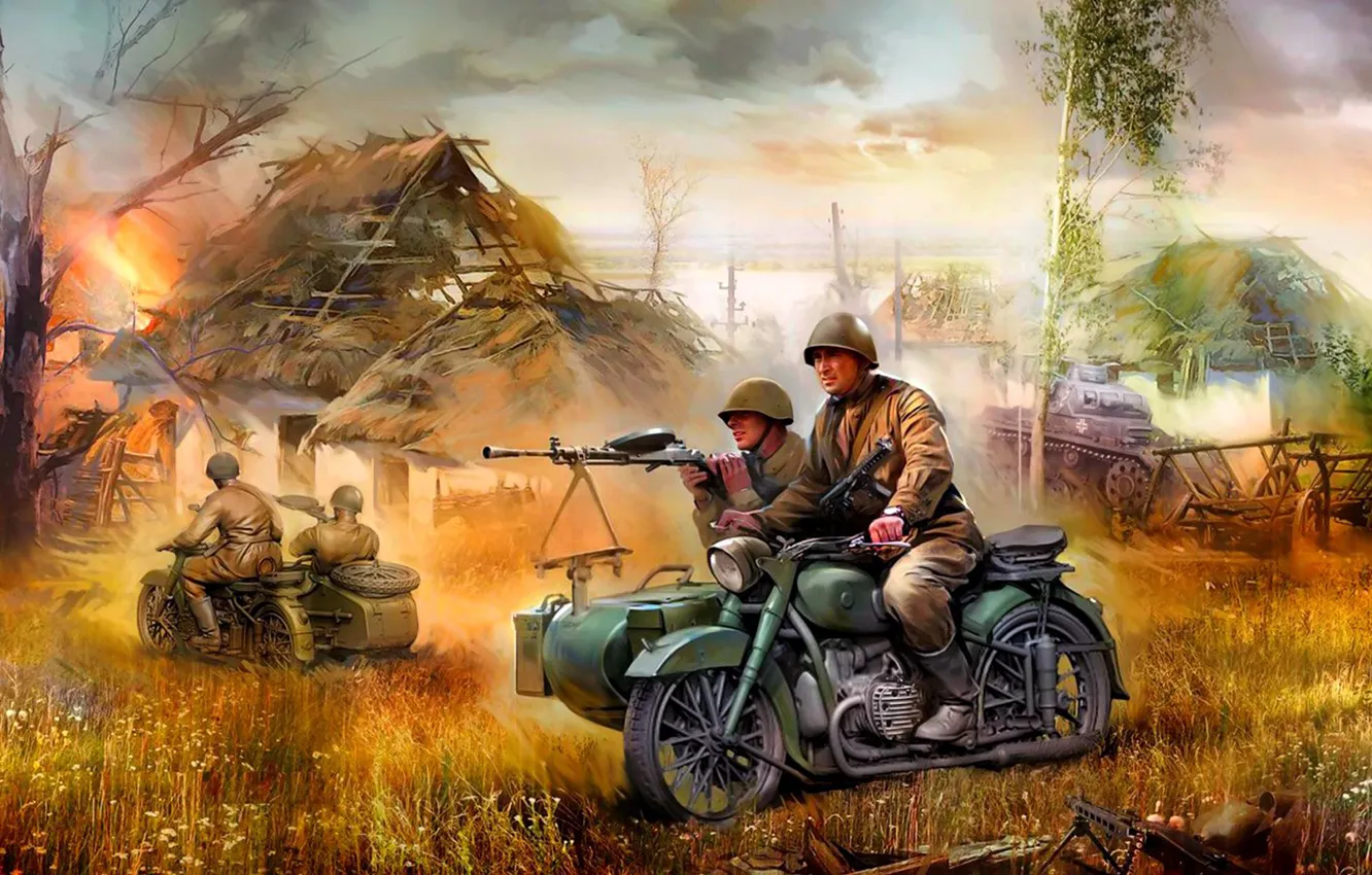 Фото обои рисунок, арт, М-72, советский тяжёлый мотоцикл