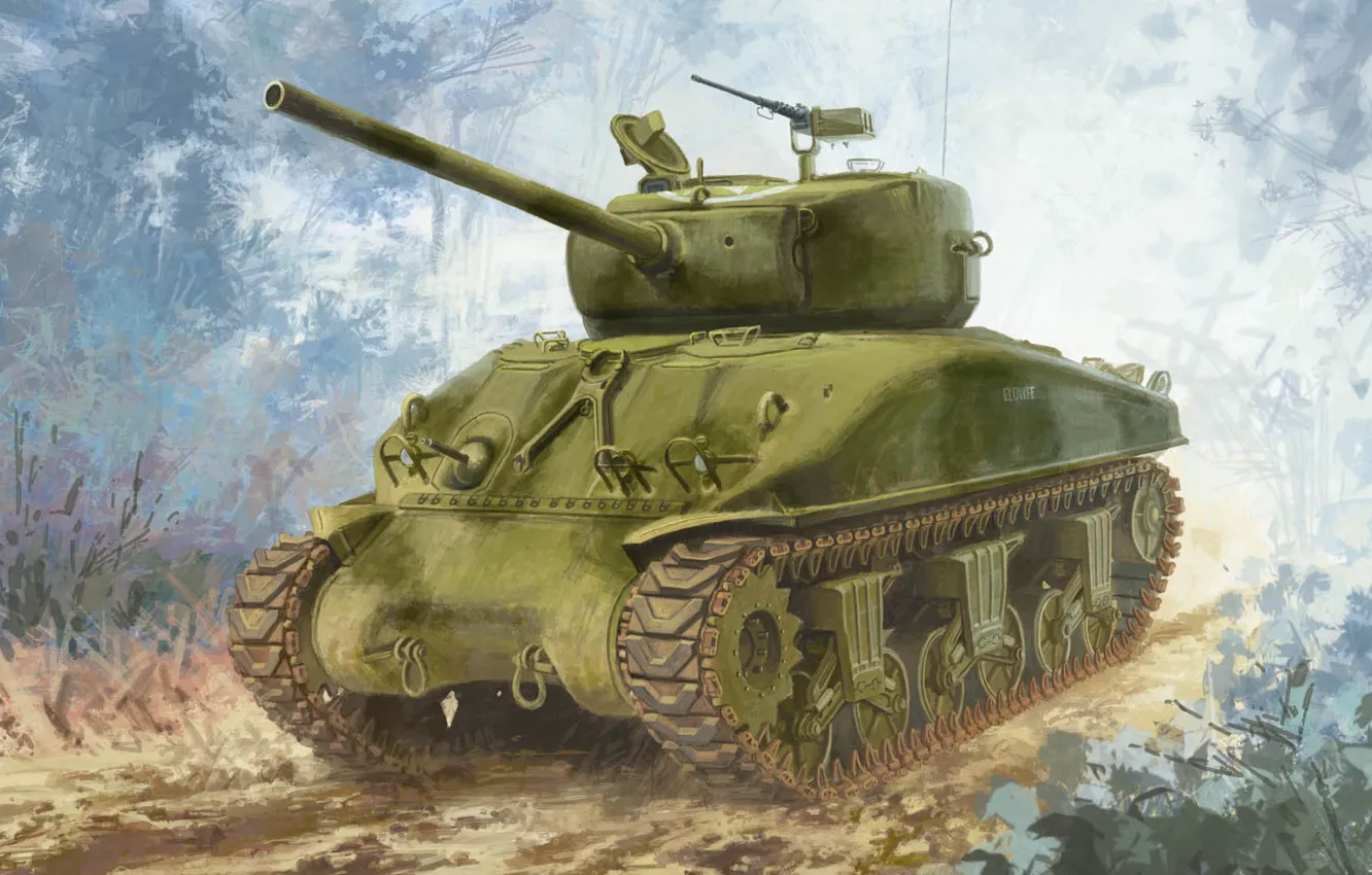 Фото обои США, Sherman, основной американский средний танк, M4A1(76)W