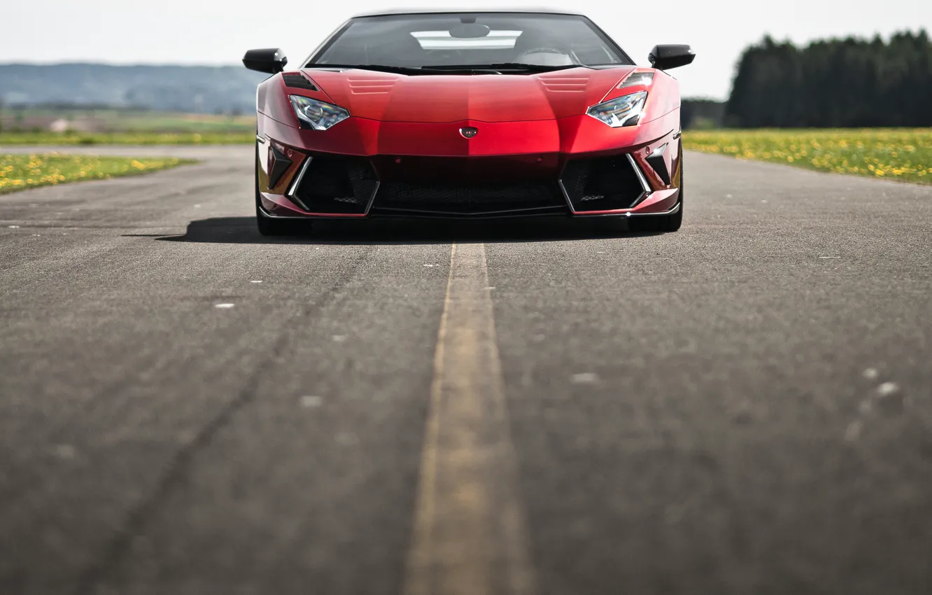 Фото обои дорога, асфальт, красный, Lamborghini, red, ламборджини, LP700-4, Aventador