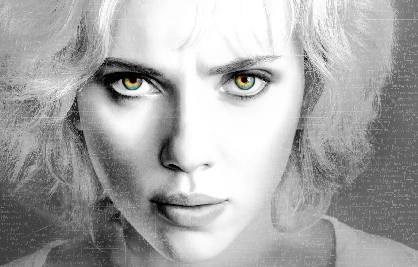 Фото обои Scarlett Johansson, eyes, Lucy, lips, look, actress, enigma, riddle
