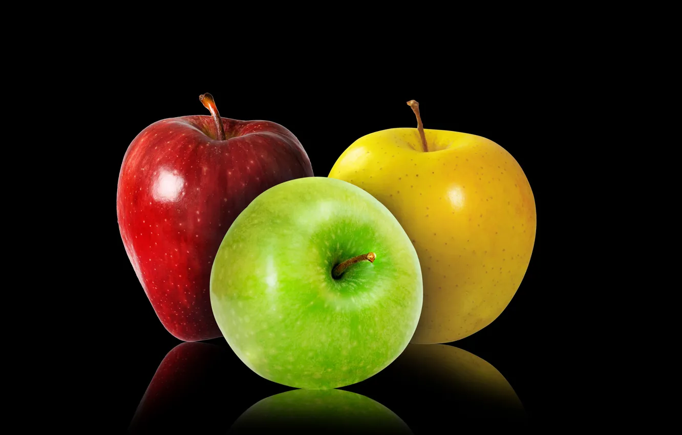 Фото обои green, red, yellow, Apples, fuirt