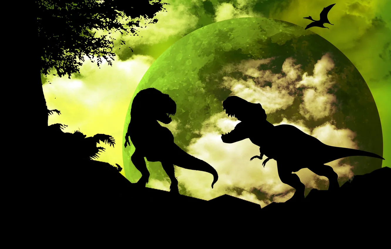 Фото обои silhouette, dino, dinosaur