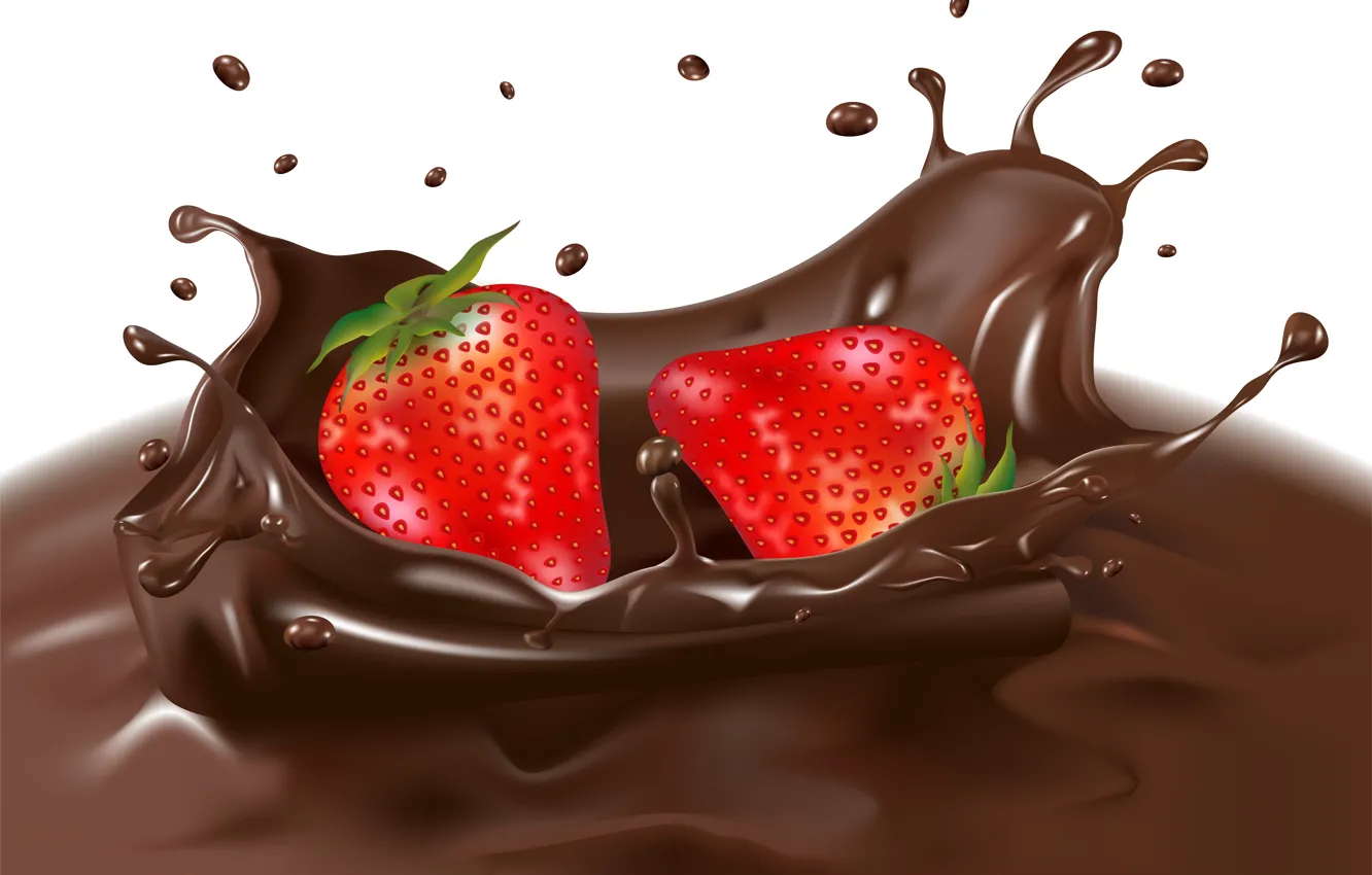 Фото обои брызги, ягоды, шоколад, клубника, всплеск.