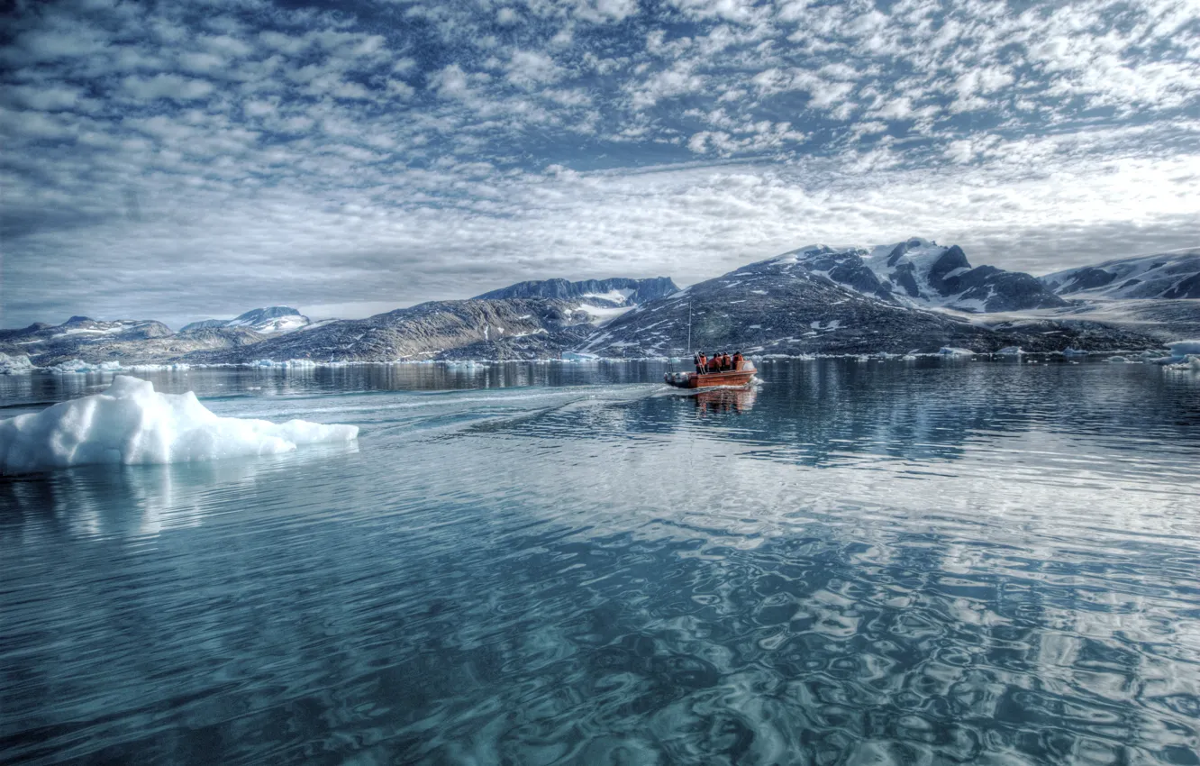 Фото обои лед, вода, лодка